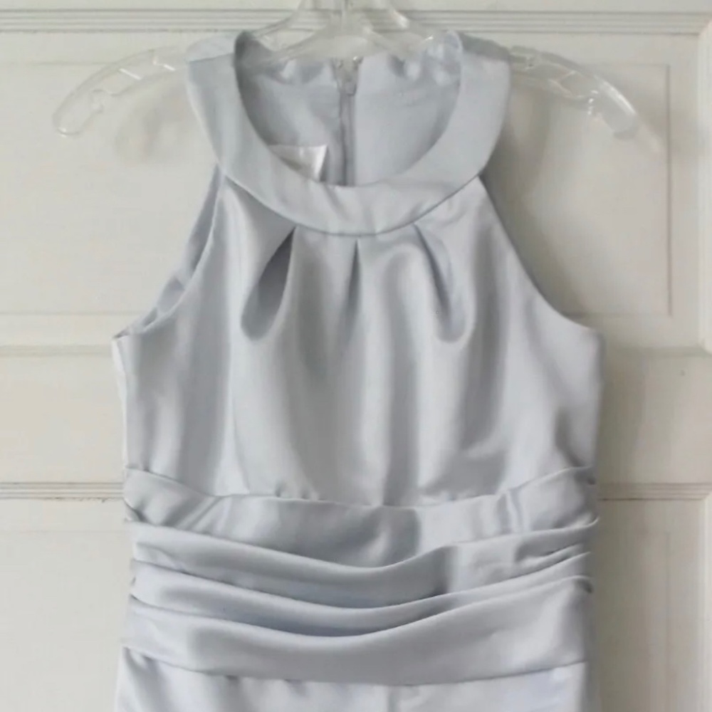 Davids Bridal SIZE 10 Solid Silver Satin Dress Sleeveless Dance or Party  Dress